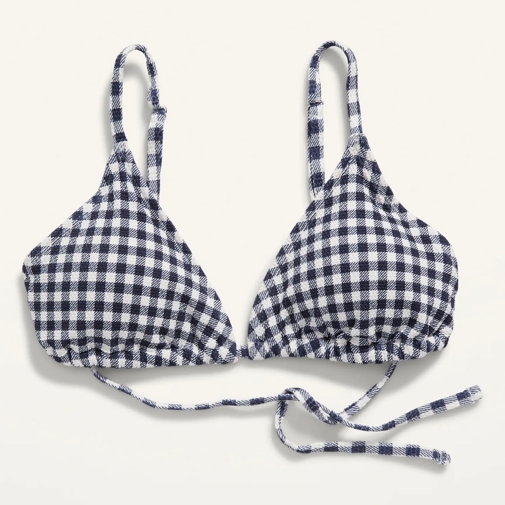 Blue Gingham Triangle Bikini Top